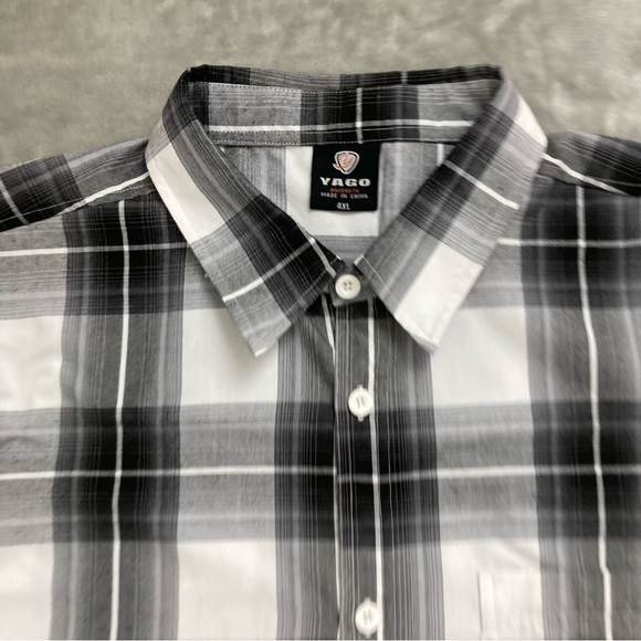 Yago Black & White Plaid Short Sleeve Button Down Shirt with Pocket Big Size 4XL - Picture 2 of 9